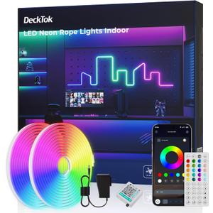 DeckTok Neon Rope Lights Led 65FT - Flexible Led Strip Control with App/Remote Rope Lights Multiple Modes RGB IP65 Waterproof Outdoor Neon Music Sync Gaming Strip for Home Wall Decor Indoor/Outdoor