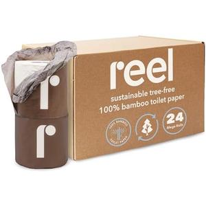 Reel Premium Toilet Paper - 24 Rolls of Toilet Paper - 3-Ply Made From Tree-Free - Zero Plastic Packaging, Septic Safe