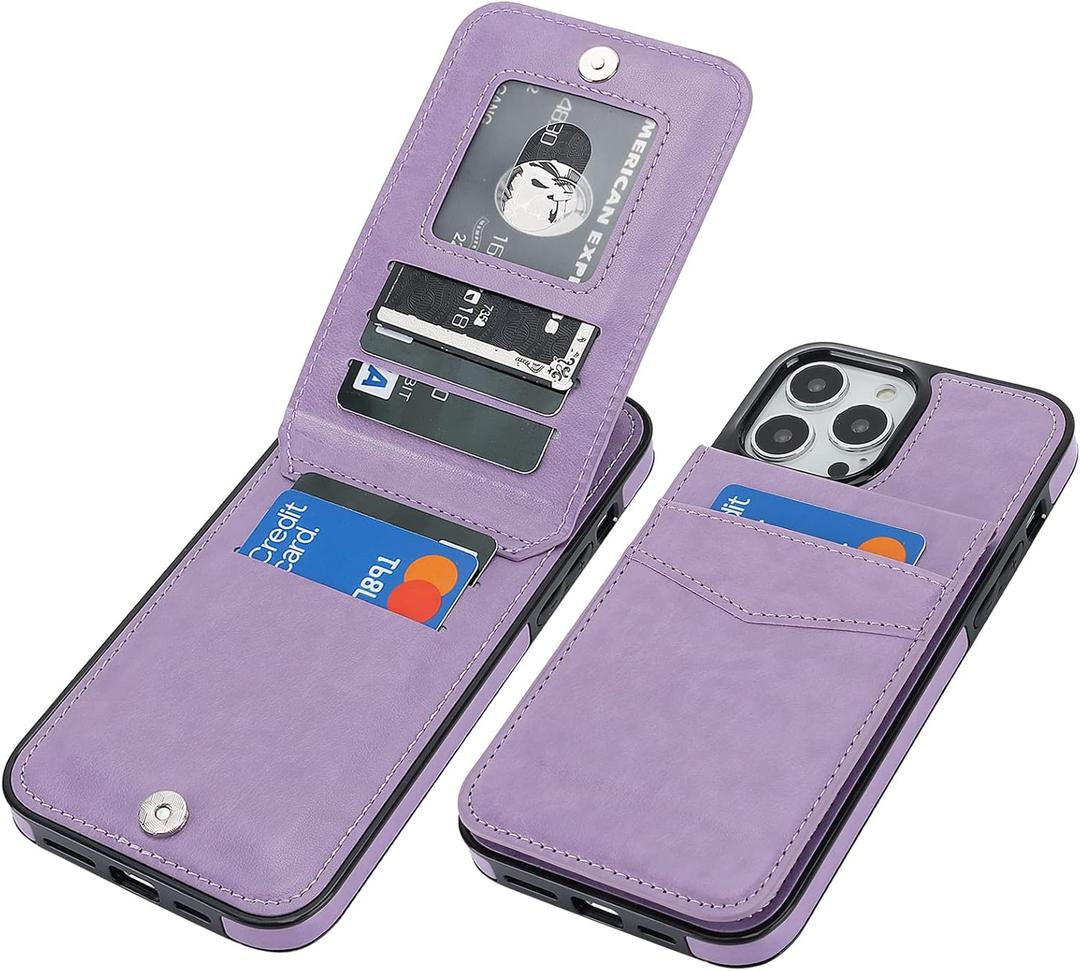 KIHUWEY Compatible with iPhone 13 Pro Max Case Wallet with Credit Card Holder, Premium Leather Magnetic Clasp Kickstand Heavy Duty Protective Cover for iPhone 13 Pro Max 6.7 Inch(Purple)