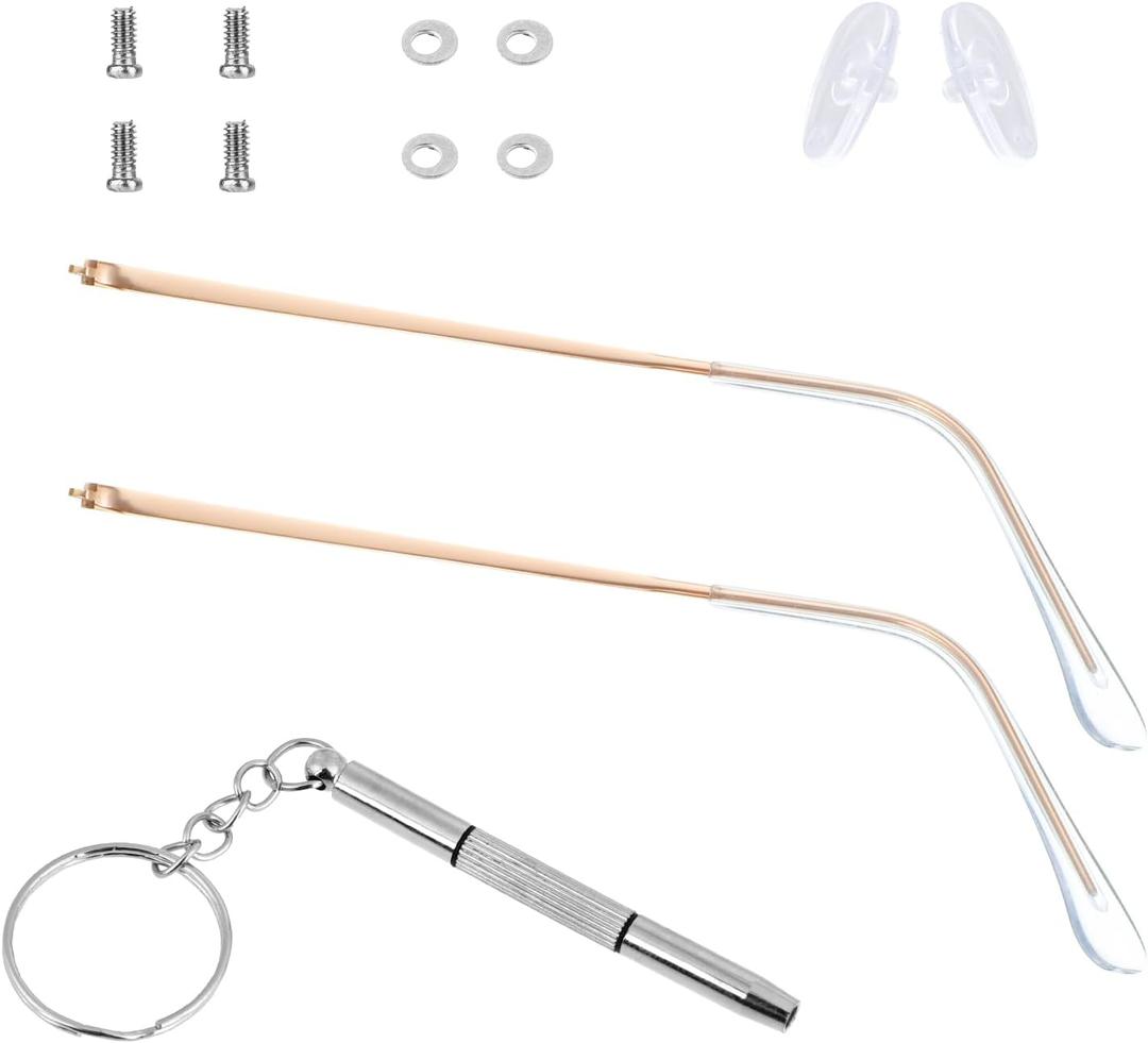 Glasses Arm Replacement Metal Gold Eyeglass Legs Replacement Single Teeth Thin Eyeglasses Repair Legs Sunglasses Arm with Transparent Tips Glasses Temple Eyewear Frame Temple Accessory