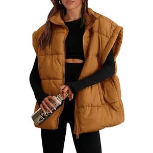 PRETTYGARDEN Women's Puffer Vest Fall Casual Stand Collar Lightweight Sleeveless Zip Up Padded Jackets Outerwear (Brown, M)