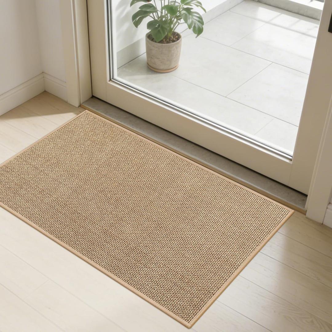 SMILOOL Front Door Mat Indoor Entrance, 20" x 32" Non-Slip Inside Door Mats for Entryway, Dirt Resistant and Absorbent Washable Doormat, Low Profile Entry Way Doormats, Floor Mats for House, Beige