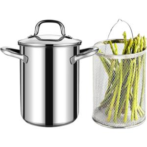 Asparagus Pot, Asparagus Steamer Stainless Steel Steamer Cooker 4L Pasta Pot with Strainer Pasta Cooker for Spaghetti, Oil Deep Fry Pan for French Fries