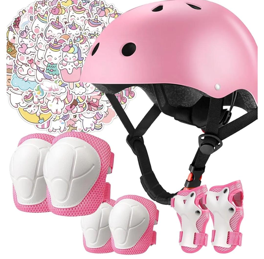 Kids Bike Helmet Set,CPSC Certified with Knee Elbow Wrist Pads Guards,Toddler Adjustable Black Helmet for Ages 2-3-5-8 Girls Child,Sports Protective Gear Set for Bicycle Skate Scooter Small