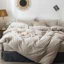 MooMee Bedding Duvet Cover Set 100% Washed Cotton Linen Like Textured Breathable Durable Soft Comfy (Heathered Tannish Linen Grey, Super Queen 90"x98")