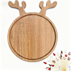 Christmas Charcuterie Boards with Cocktail Picks 100pcs, Wooden Christmas Holiday Serving Platters Tray Cutting Board Dinner Plate, Xmas Kitchen Decor Board Decorations Party Supplies Decor