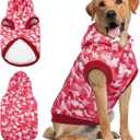IECOii Dog Hoodie for Large Dogs, Warm Hoodie for Giant Breed Dogs Girl Boy, Fleece Lined Dog Sweatshirt Pullover with Leash Hole & Reflective Stripes, Fall Winter Great Dane Hoodies, Pink Camo, 4XL