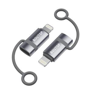 BOUTOP [MFi Certified] USB C to Lightning Adapter Support 36W PD Fast Charging with Anti-Loss Design Compatible with iPhone Gray -2 Pack