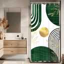 KOMLLEX Green Boho Shower Curtain for Bathroom Decor 36Wx72H Inches Modern Minimalist Abstract Mid Century Gold Leaves Sun Geometric Plant Aesthetic Chic Fabric Waterproof Polyester 7 Pack Hooks