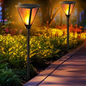 iBaycon 2 Pack 28" Solar Flame Torch Lights, Flickering Flame Garden Lights Outdoor Waterproof, Solar Pathway Light for Yard Lawn Path Landscape Decor