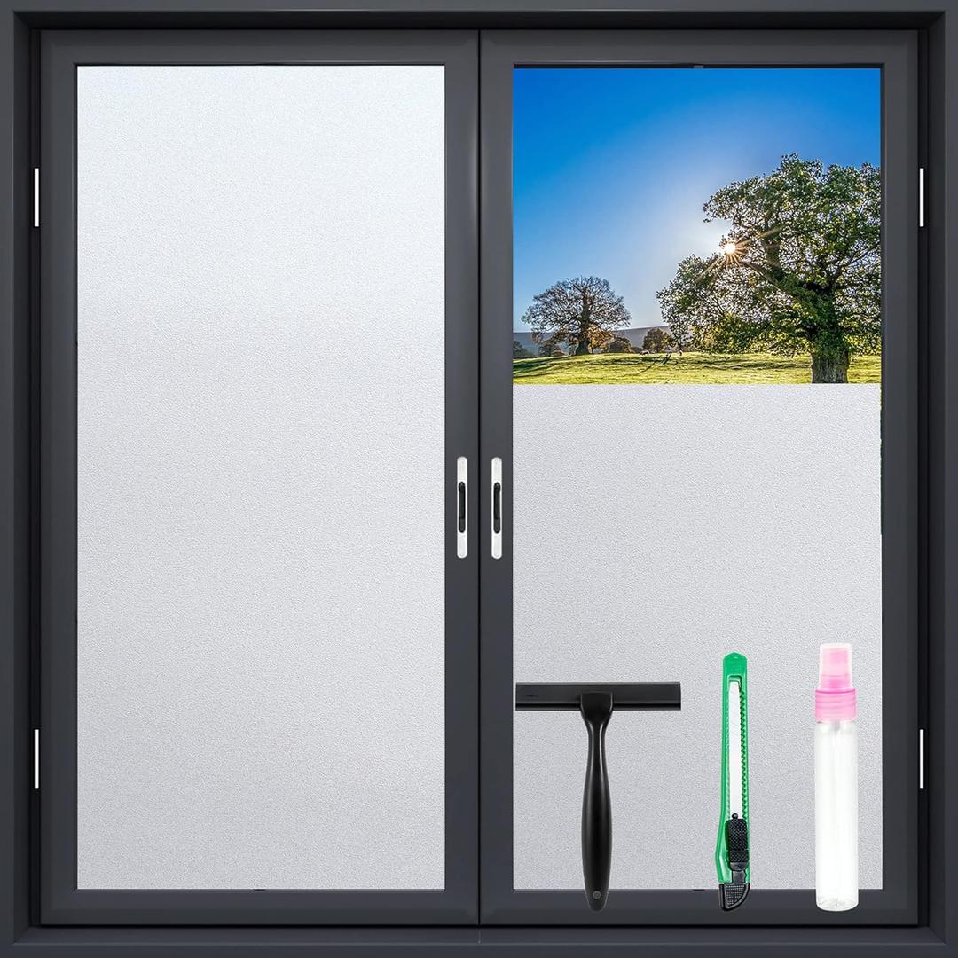 Frosted Glass Window Film with Tools,Reusable Window Privacy Film,Static Clings Window Film Kit for Home Bathroom and Office. (Pure, 17.5Inch78.7Inch)