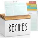 Recipe Box, Wood Recipe Card Box Set, Recipe Box with 100 Cards and 6 Dividers,4x6 Recipe Organizer, Recipe Card Holder, White