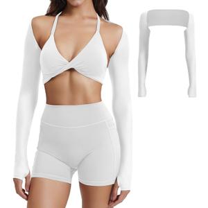 YEOREO Women Crop Top Long Sleeve Bolero Open Front Workout Cropped Shirts Sports Shrug (X-Large, Pearl)