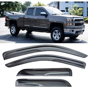 Window Visors Rain Guards for Chevy Silverado/GMC Sierra 1500 2500HD 3500HD Double/Extended Cab 2014-2018,Side Wind Deflectors Vent Guard Shade Sun Smoke 94528, 4-Pieces Set