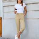 GRAPENT Capri Pants for Women High Waisted Relaxed Fit Elastic Waist Casual Capris Trousers Crop Chino Pants with Pocket (Beige, XL)