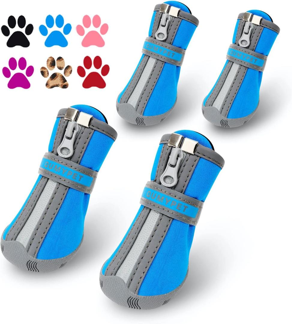 QUMY Dog Shoes for Small Dogs, Puppy Dog Boots & Paw Protectors for Winter Snow Day, Summer Hot Pavement, Waterproof in Rain Weather, Outdoor Hiking, Indoor Hardfloor Skid-Resistant Sole Blue Size 5