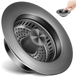 Kitchen Sink Drain Strainer 3 in 1, 304 Stainless Steel Pop Up Sink Stopper, Anti-Clogging Sink Drain Strainer for US Standard Kitchen Drain (Gunmetal Gray)