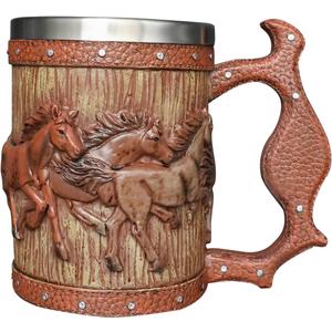 Wooden Barrel Beer Mug, 20oz Stainless Steel Horse Mug Coffee Cup Horses Gifts for Women Men Gift for Birthday Christmas, Gothic Decor Party Decoration Drinkware Gift