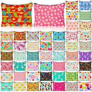 48 Pcs Easter Makeup Bags Bulk Canvas Cosmetic Bags, Cute Bunny Egg Toiletry Zipper Pouches, Portable Travel Organizer, Party Favors, Gifts for Women
