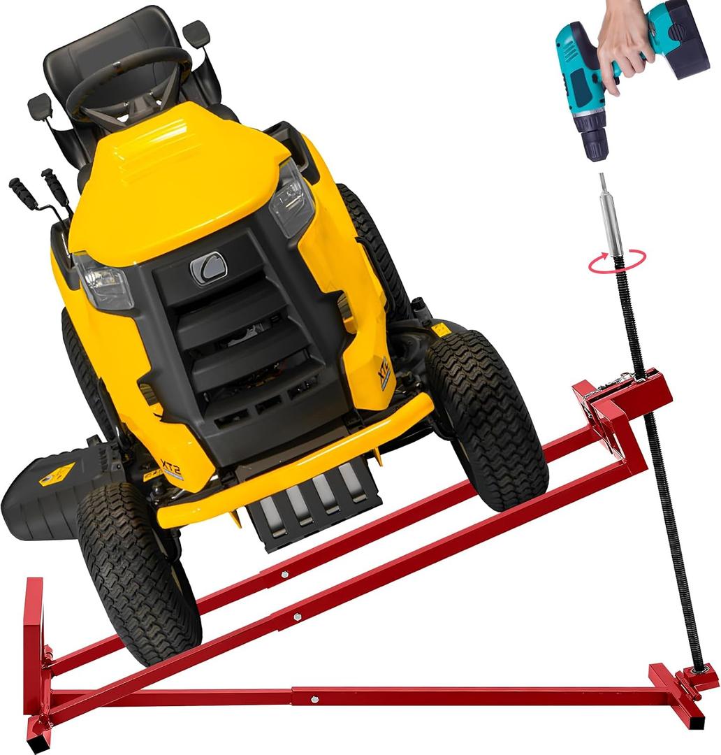 Lawn Mower Lift Jack, TUNTENDO Lifting Platform 882 Lbs Capacity Telescopic Maintenance Jack for Garden Tractors & Riding Lawn Mower with Manual Handle & Power Tool Extension Handle (Red)