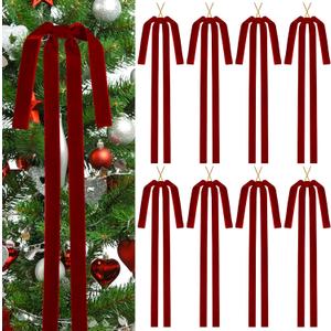 Lavwix 8Pcs Burgundy Long Velvet Ribbon Bows,24x15 Inch Large Bow Christmas Ornaments for Xmas Tree, Wreath, Garland, Swag, Staircase, Fireplace, Door, Holiday Indoor Outdoor Home Decor