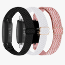 Nigaee 3 Pack Elastic Nylon Bands Compatible with Fitbit Inspire 3/Inspire 2/Inspire HR/Inspire,Adjustable Breathable Replacement Straps Soft Nylon Loop Wristbands for Women Men, Black/Pink/White