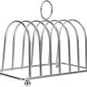 DOITOOL Stainless Steel Toast Rack 6-Slice Bread Holder Stand with Ball Feet and Carry Handle Desktop Bread Storage Rack for Kitchen and Breakfast 5.70X4.72X3.38In