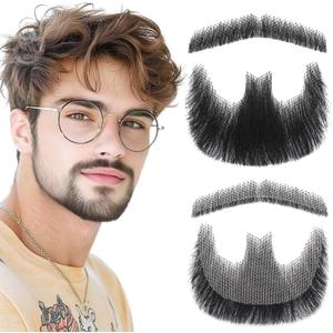 Fake Beard & Mustache - 100% Human Hair, Hand-Tied Goatee with Invisible Lace. Realistic Facial Hair for Halloween & Cosplay