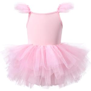 Girls Dance Tutu Dresses Ruffle Sleeve Snap Crotch Ballet Leotards (4-6 Years, Pink)