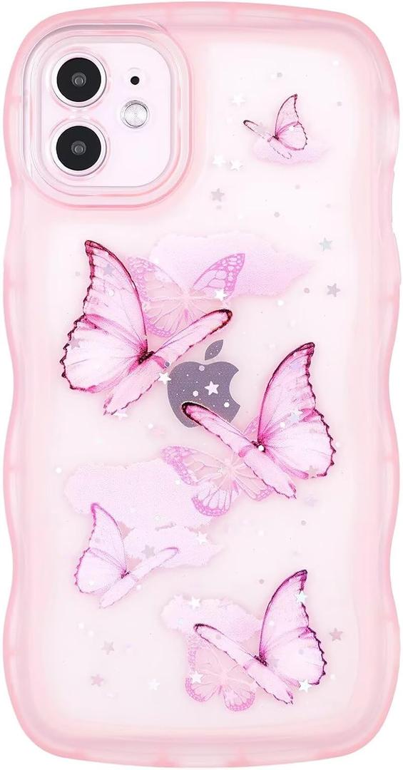 Compatible with iPhone 13 Pro Max,Cute Kawaii Bling Sparkle Glitter [Butterfly Series] Frame Shape Soft Silicone Shockproof Protective Phone Cover for Women Girls BTFPink