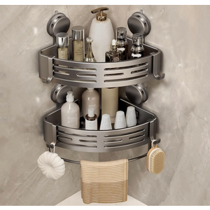 VOLPONE Corner Shower Caddy Suction Cup Shower Shelf Corner No Drilling Bathroom Shower Organizer Storage Rack Adhesive with Towel Bar Hooks (2Pack, Matte Gray)