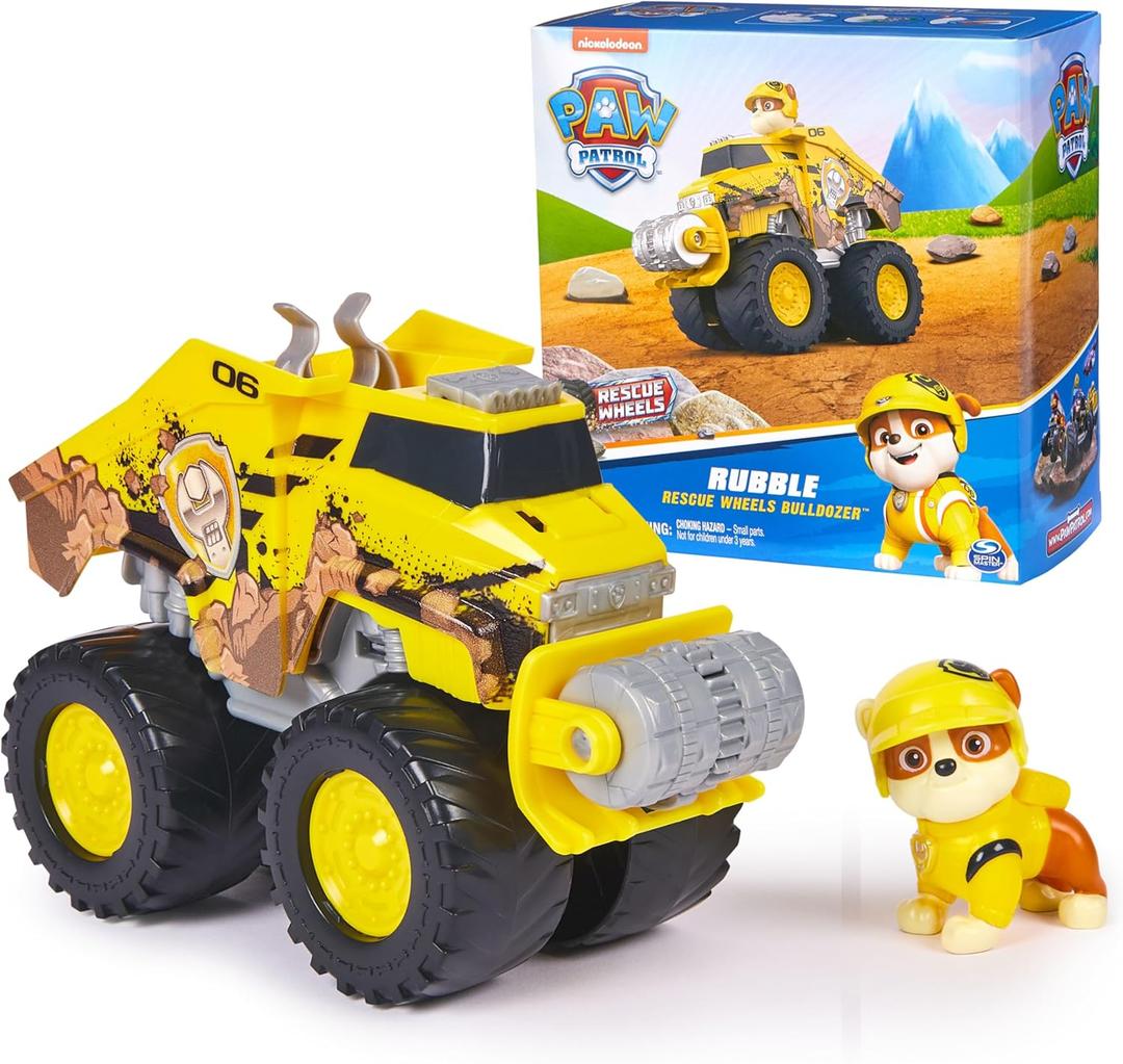 Paw Patrol: Rescue Wheels Rubbles Bulldozer, Toy Truck with Vehicle Transformation and Collectible Action Figure, Kids Toys for Boys & Girls Ages 3+