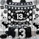13th Birthday Decorations for Boys, 45Pcs Black White Official Teenager Decorations Include Happy 13th Birthday Backdrop Hanging Swirls 32inch 13 Foil Balloons for Boy Girl Birthday Decor