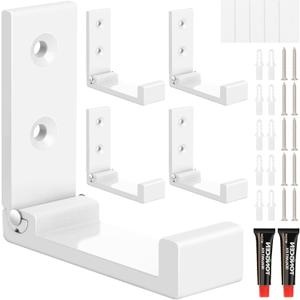 Folding Coat Hooks, 5pcs White Wall Hooks Heavy Duty for Hanging Coat Towel Backpack, Foldable Adhesive Hooks, Headphone Jacket Holder, Aluminum Alloy No Rust Hook with Screws for Purse Hat Bag Keys