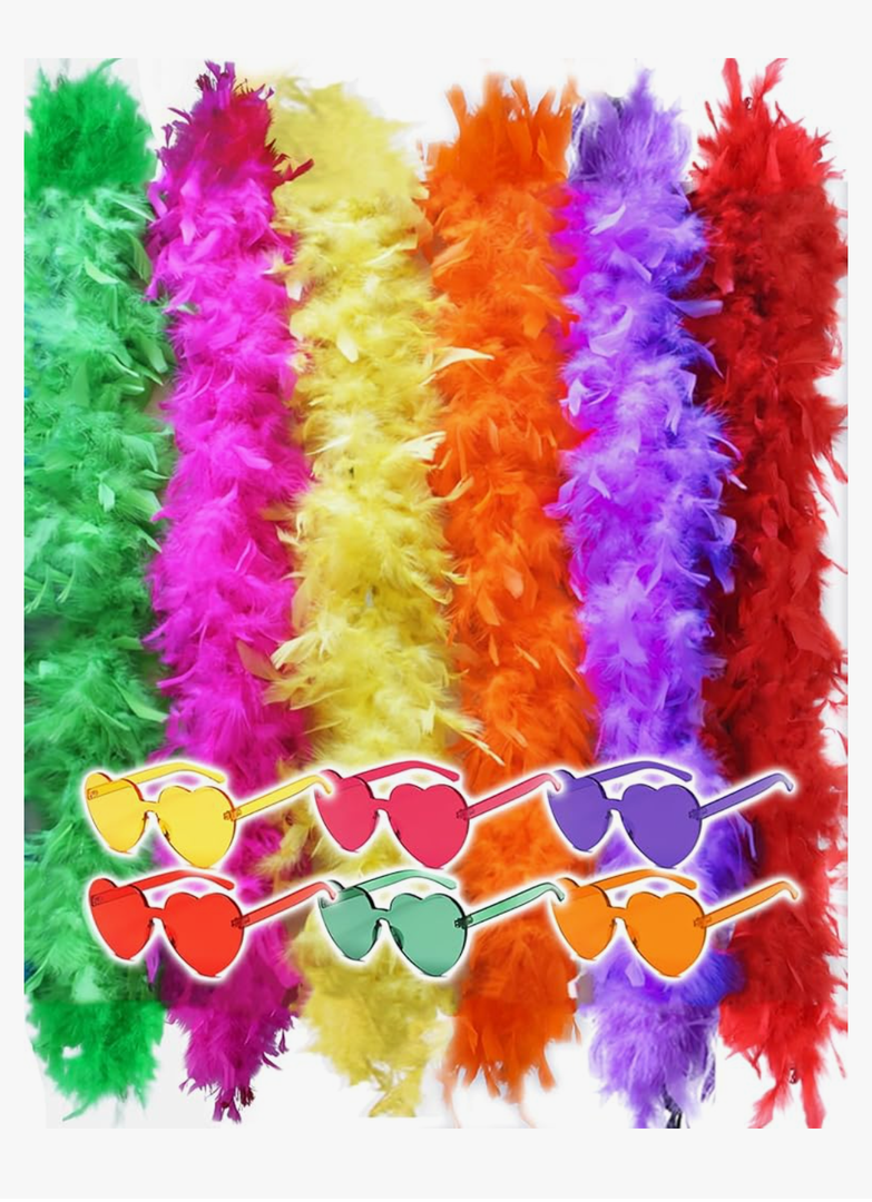Colorful Feather Boas 6 Packs, 6.6ft Turkey Boas for Women for Bachelor