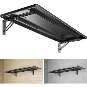 1.3x4FT Adjustable Garage Shelf Wall Mounted Fold Down Shelf Metal Heavy Duty Black 1Pack