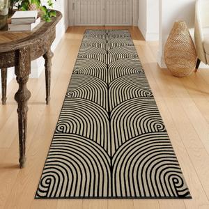 Tiffasea Kitchen Rugs Runners for Hallways 2.6'x10' Washable Runner Rug Reversible Entryway Rug Cotton Hand-Woven Floor Carpet Runner for Bathroom Bedroom Laundry Room (Natural/Black)