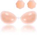Sticky Bra  Strapless & Backless Push Up Adhesive for Women, Invisible Silicone Bra with Nipple Covers (Beige)