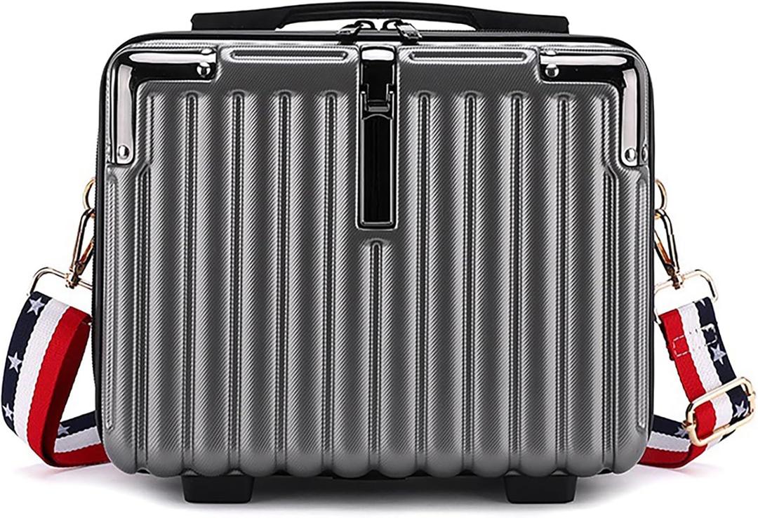 Mini Suitcase Hard Shell Makeup Bag Travel Cosmetic Case Portable Makeup Luggage with Shoulder Strap for Women Dark Grey