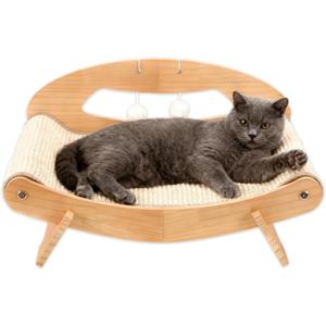 3-in-1 Large Sisal Cat Scratch Bed, Thicker Natural Sisal 22 Elevated Wooden Frame Hammock Lounge for Indoor Cats Sleep, Scratch & Play