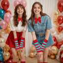 Gvhntk Striped Knee Calf High Socks Fingerless Gloves Red and White Socks Bow Calf High Stockings Long Tube Socks Women (Red)