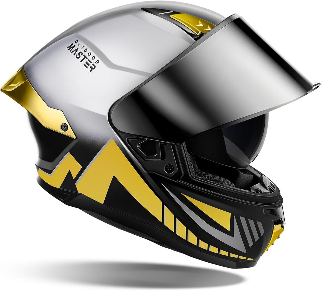 OutdoorMaster Full Face Dual Visor Adult Motorcycle Helmet for Motorbike Street Bike with Pinlock Ready DOT Approved (X-Large, Black White)