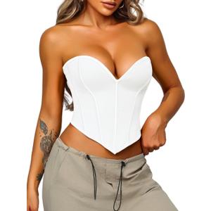 Heart Corset Top For Women, Sexy Concert Outfits Going Out, Strapless Crop Top, Overbust Bustier (00-0, White)