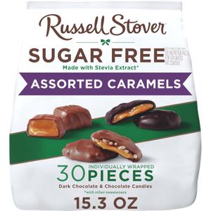 RUSSELL STOVER Sugar Free Assorted Caramels in Chocolate Candy, 15.3 oz. bag (EXP 01/01/26)