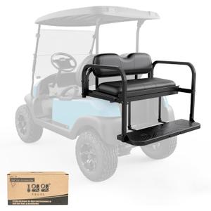 10L0L Golf Cart Rear Seat Kit for Club Car Precedent/Tempo/Onward 2004-Up | Back Flip Seat with High-Density Foam Cushions | Fold Down Rear Seat | Includes Free 4 Passenger Golf Cart Cargo Net