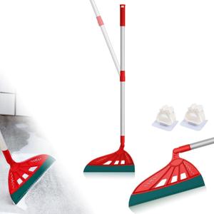 Magic Air Broom Household Silicone Broom, Multifunction Floor Squeegee with 2 Heads - Brush and Scrape, Magic Sweeper with Extra-Long Adjustable Aluminum Handle for Floor, Glass, Tile Red