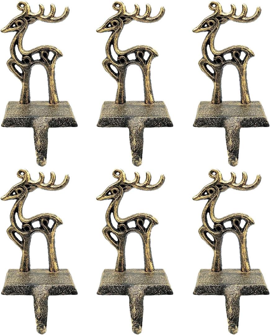 6 Pieces Reindeer Christmas Stocking Holder Christmas Hooks Skid Mantel Hooks Hanger for Fireplace Free Standing Christmas Decorations
