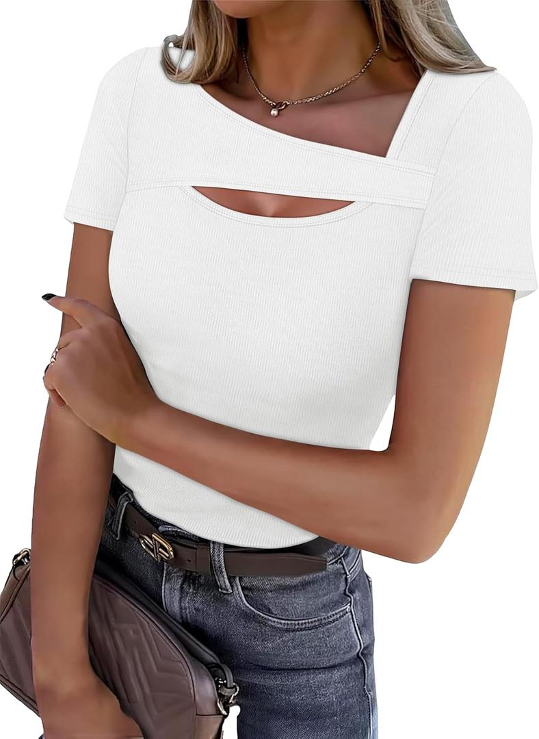 XIEERDUO Womens Summer Tops Short Sleeve Shirts for Women Sexy Tops Y2K Shirts One Piece Cutout Tops L