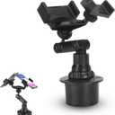 Cup Phone Holder for Car, Phone Mount Dual Cup Phone Holder Mount Adjustable Gooseneck Cell Phones Cup Holders