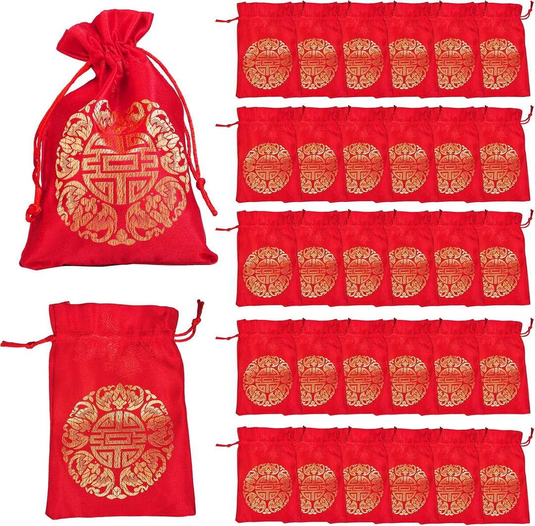 Winlyn 32 Pcs Chinese Lucky Bags Red Fu Good Luck Bags Decoration for Asian Vietnamese Tet Wealth Health Success Chinese Lunar New Year 2026 Year of the Horse Decor